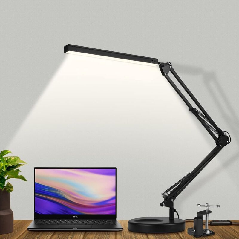 Verstellbare Led-schreibtischlampe Mit Klemmfuß, 3 Beleuchtungsmodi, 10 Helligkeitsstufen, Augenschutz, Schwarz – Ulisem