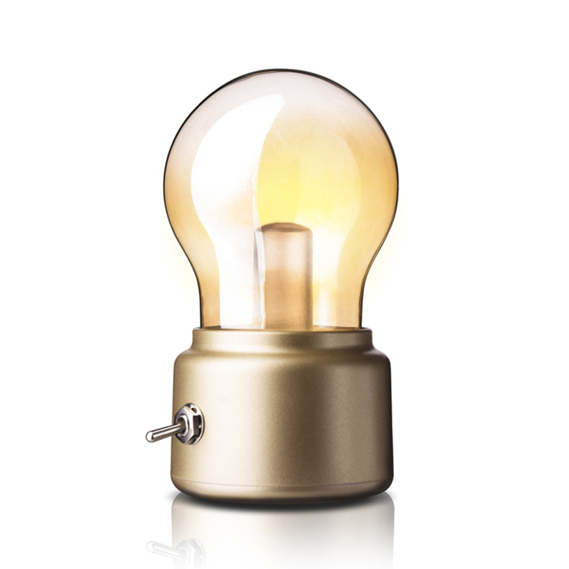 Vintage-nachtlicht Mit Energiesparlampe, Metallschalter Und Glaslampenschirm.