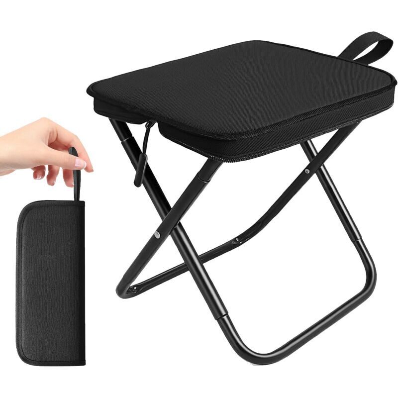 Schwarzer Klapphocker Für Camping, Leichter, Kompakter Outdoor-sitz Für Reisen, Angeln, Grillen Und Picknicks - Ulisem