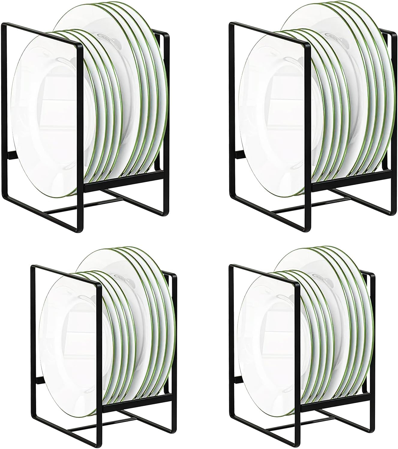 Tellerabtropfgestell, 4er-set, Tellerständer, Organizer, Vertikale Trockenständer, Tellerständer Für Küchenschrank, Arbeitsplatte, Schrank (schwarz)