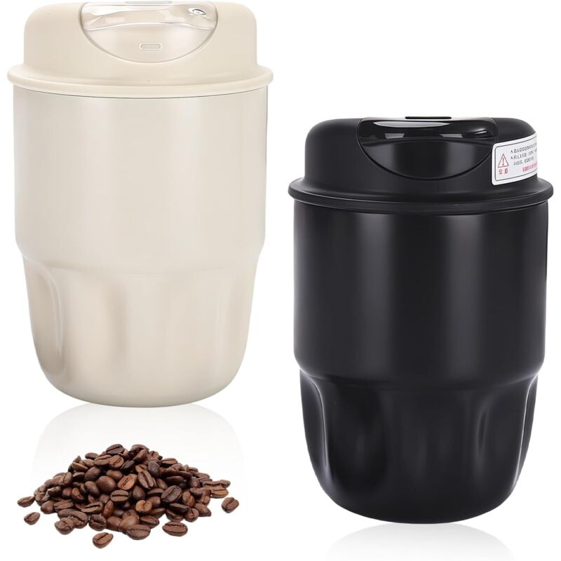 Set Mit 2 Edelstahl-thermosbechern (450 Ml) Mit Deckel, Schwarz Und Weiß, Ideal Für Büro Und Reisen.