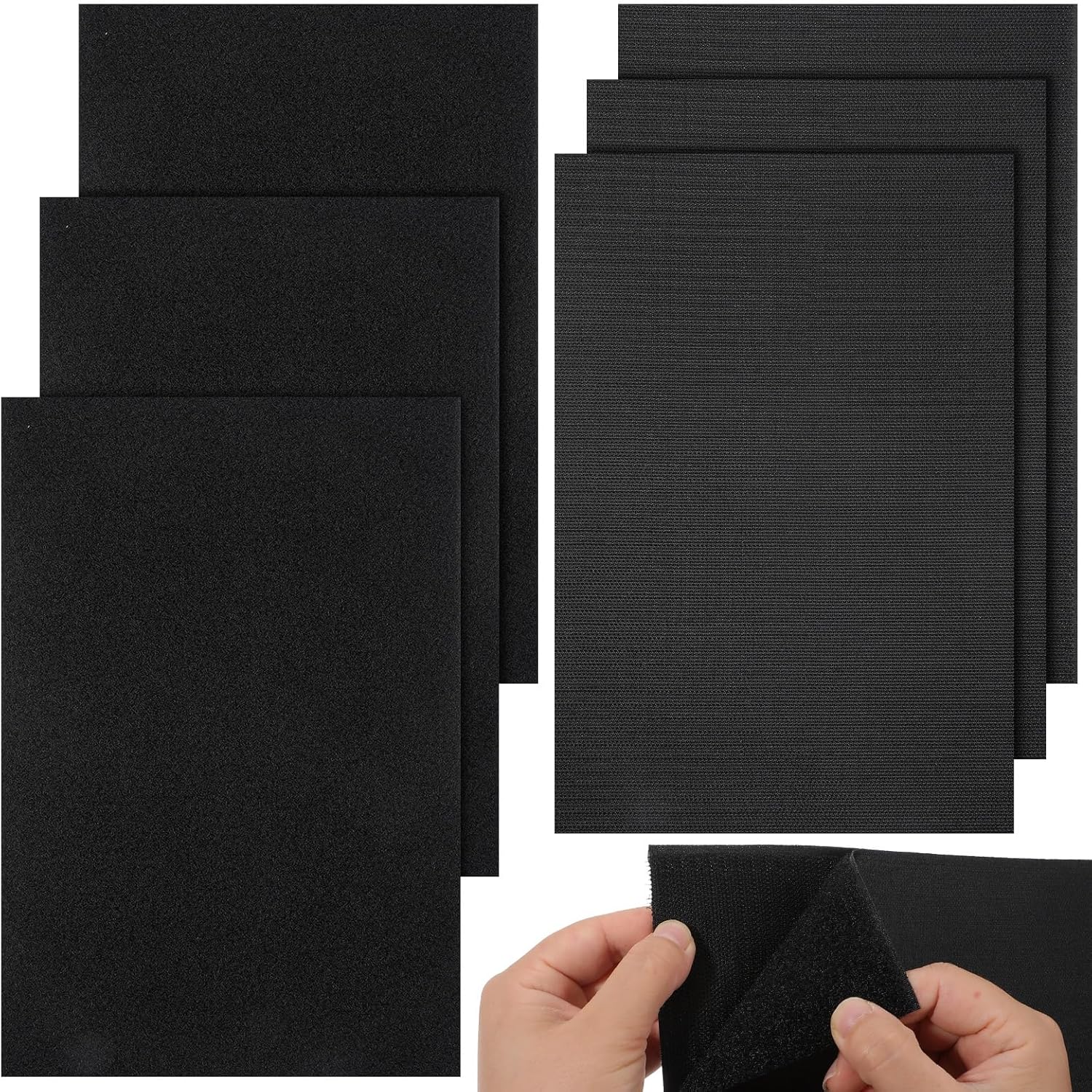 Nähklett, 6er-set, 20 X 30 Cm, Schwarzer Klettverschluss, Breit, Für Stoffe, Textilien, Kleidung, Kissen, Schuhe