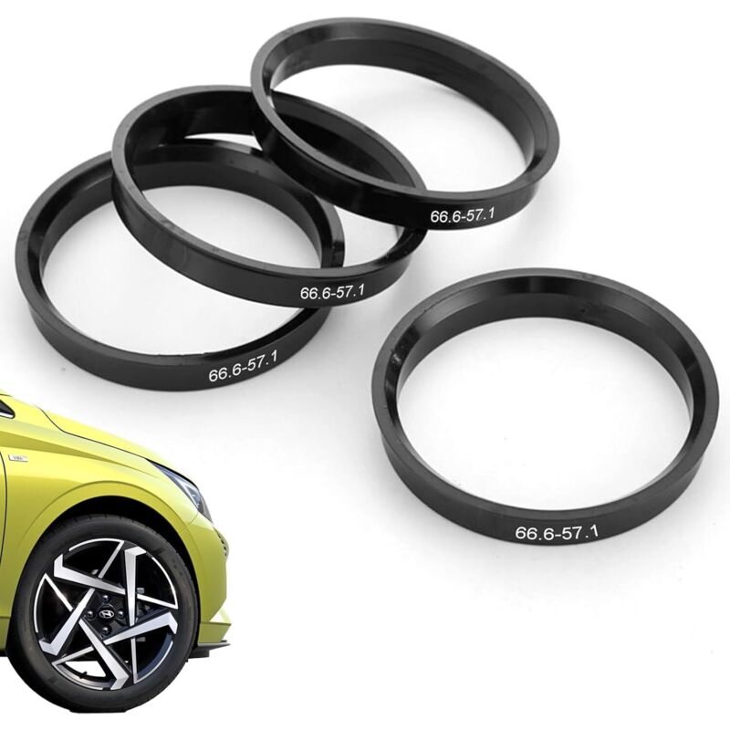 Radzentrierringe Für Autos – 4 Stück, Schwarzer Kunststoff, Innendurchmesser 57,1 Mm / Außendurchmesser 66,6 Mm