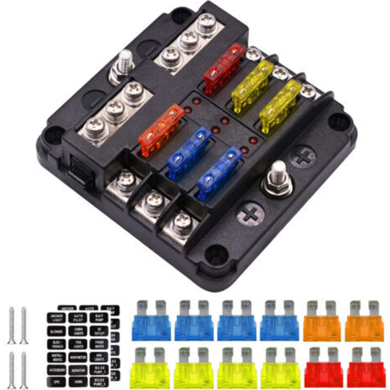 Wasserdichter 4x6-fach Sicherungsblock Mit 16 Flachsicherungen, 6 Led-anzeigen Und Schutzabdeckung – Für 12v/24v-fahrzeuge – Ulisem