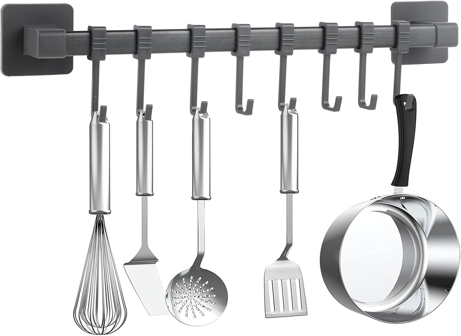 Kleiderhaken Für Die Küche Ohne Bohren, Selbstklebend, Schwarz, Beweglicher Wandhaken Für Küchenutensilien, Kochutensilien, Messerhalter, 8 Haken