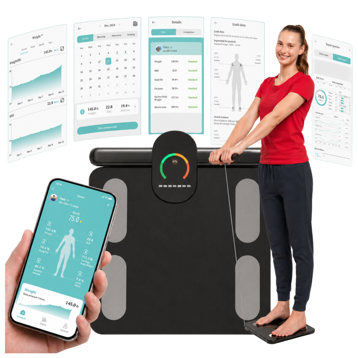 Waage Mit Körperanalyse, Schwarz, Intelligent, Bluetooth-verbindung Zum Smartphone Fit4med