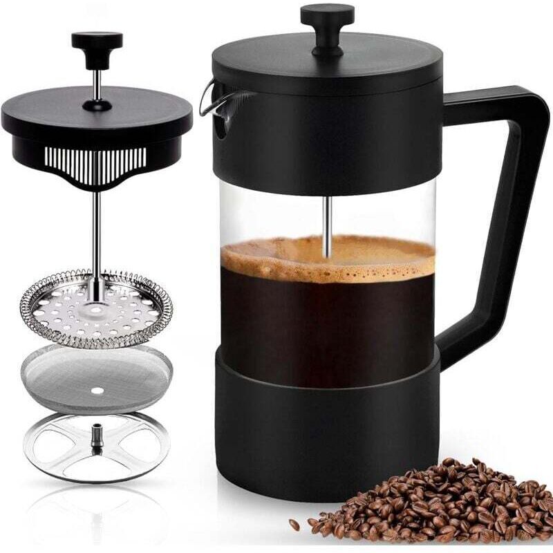 1000 Ml French-press-kaffeebereiter, Gehärtetes Glas, Schwarzer Edelstahl – Starker, Rückstandsfreier Kaffee – Ulisem