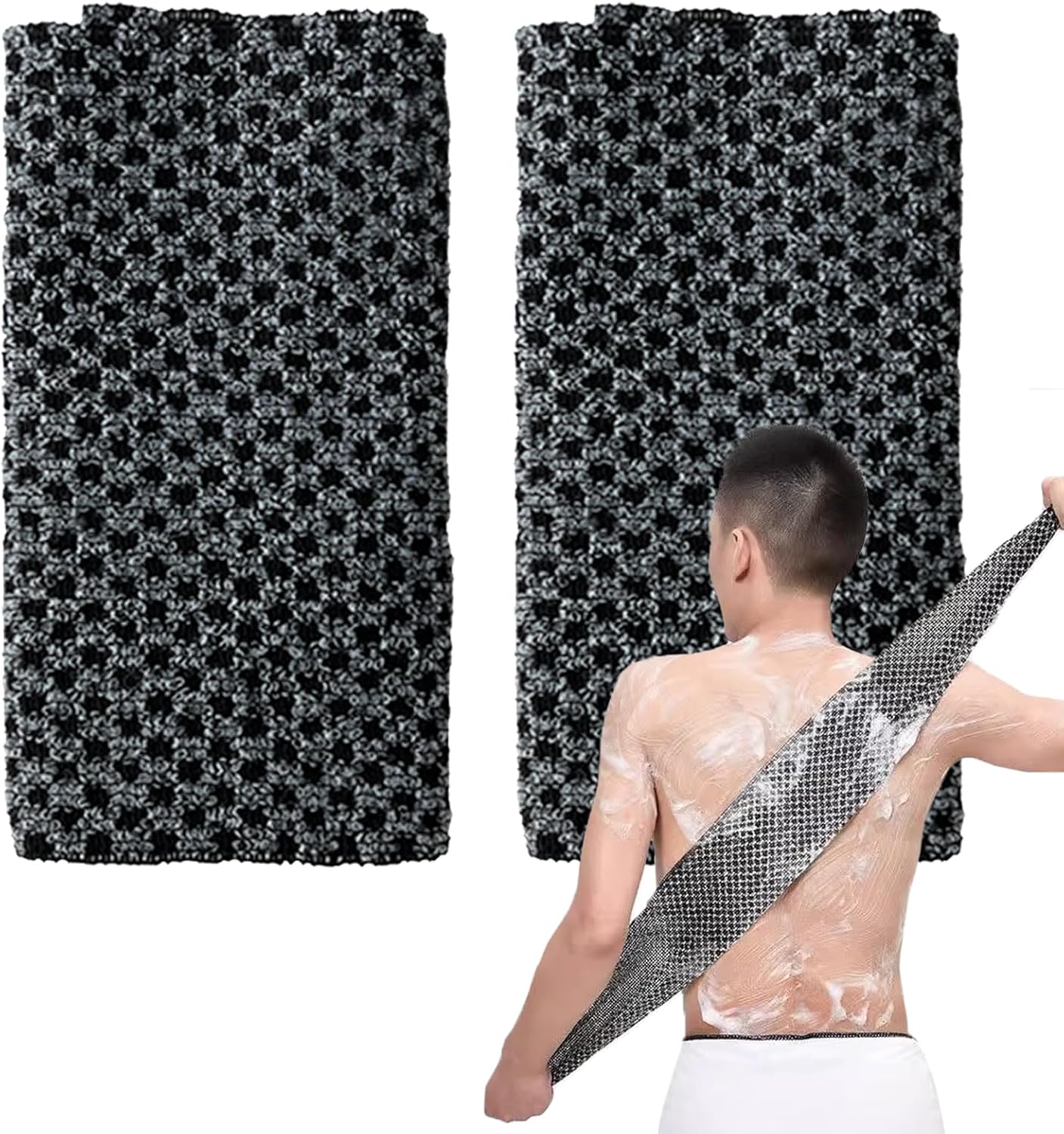 2-teiliges Japanisches Peeling-handtuchset, Japanisches Peeling-set, Peeling-rückenhandtuch, Waschlappen Für Damen Und Herren (schwarz)
