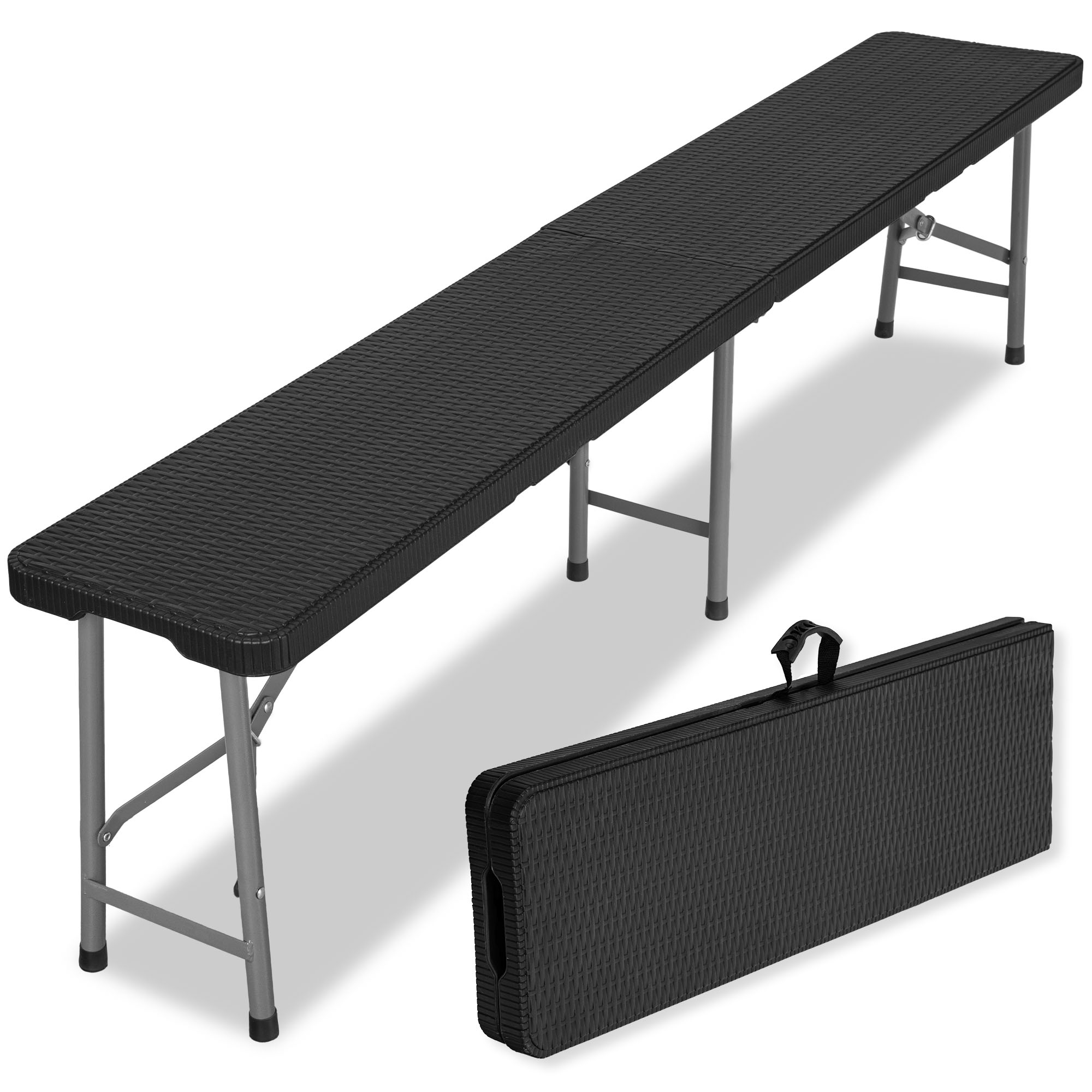 Catering-bank, Zusammenklappbar In Einen Koffer, 180 Cm, Rattan, Schwarz