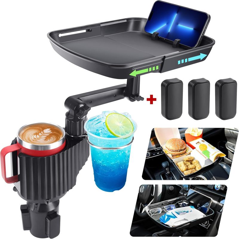 Ausziehbarer Getränkehalter Fürs Auto, 3-in-1 Ausziehbarer Esstisch – Unverzichtbar Für Autofahrten, Reiseaccessoire Für Männer, Kompatibel Mit Bechern Von 350 Ml Bis 1,2 L.