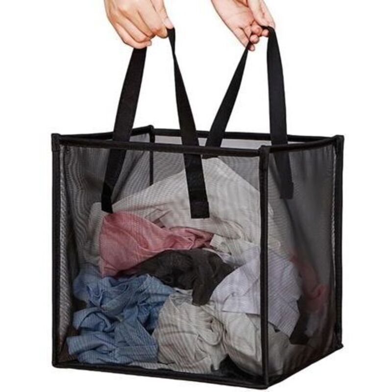 Faltbarer Wäschekorb Aus Netzgewebe Mit Griffen, Tragbar Und Kompakt, Ideal Für Wäsche, Kleidung Und Spielzeug (schwarz, Einlagig)