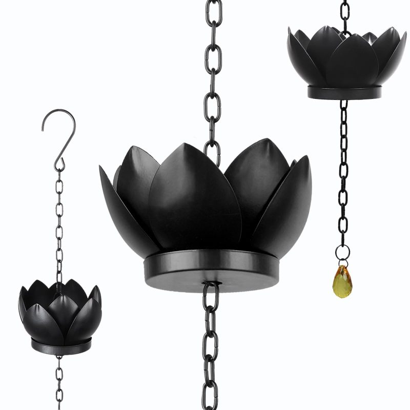 1,28 M Lange Metall-regenkette Mit 5 Lotus-schalen, Verstellbar Für Entwässerung Und Dekoration (für Den Innen- Und Außenbereich)