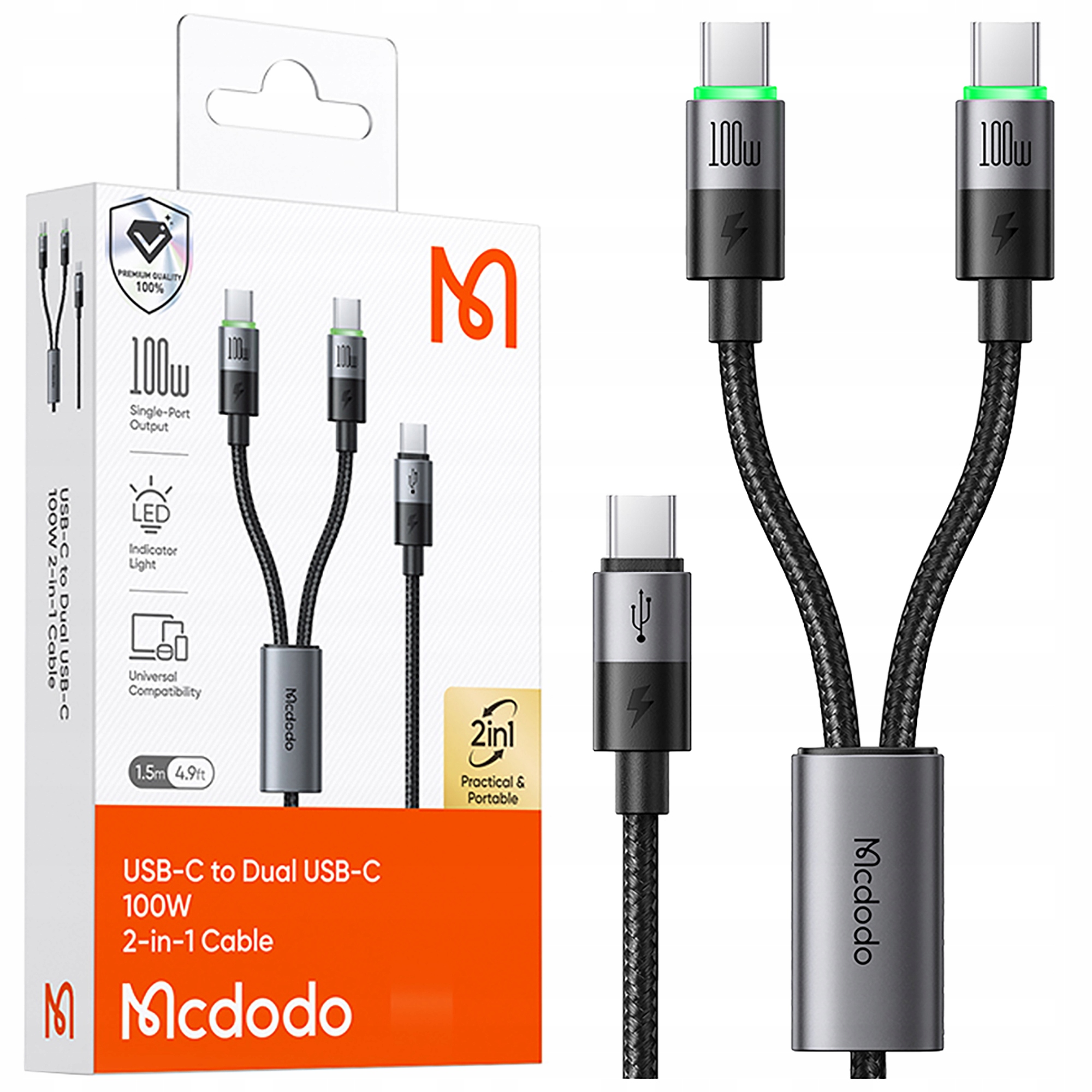 Mcdodo Usb-c-kabel 2-in-1 Schnellladekabel Für Iphone Und Macbook, Led, 100 W, 2 M