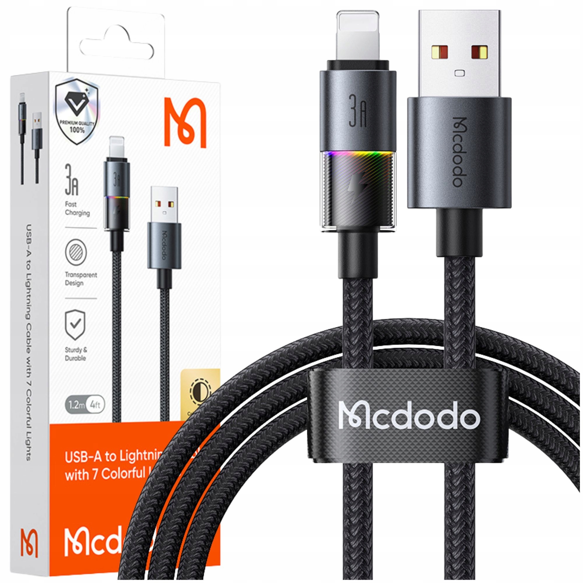 Mcdodo Usb-schnellladekabel Für Iphone Lightning 3a 36w 1m Led Schwarz