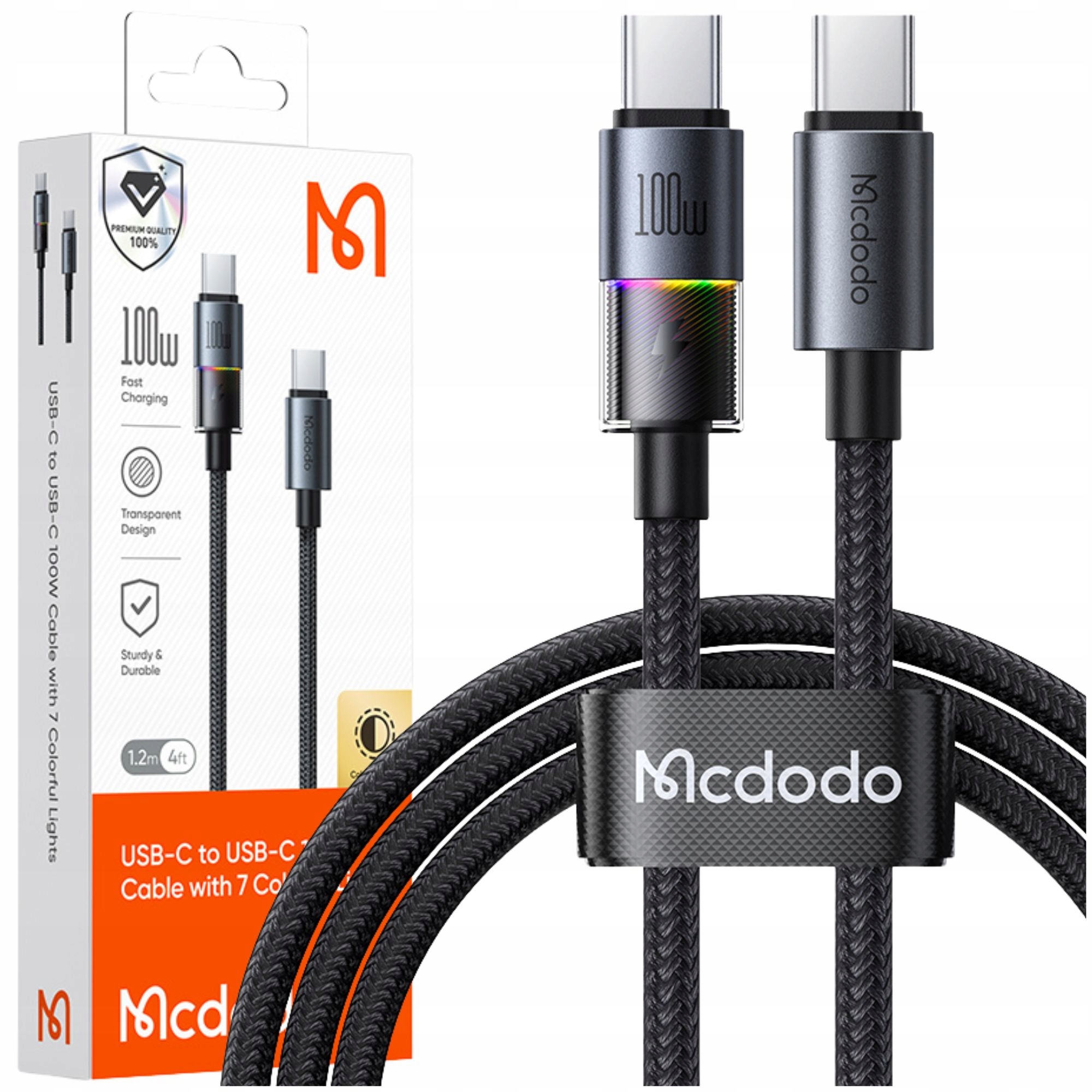 Mcdodo Usb-c-kabel Für Schnelles Laden Von Smartphones, Typ C, 100 W, 1 M, Led, Schwarz
