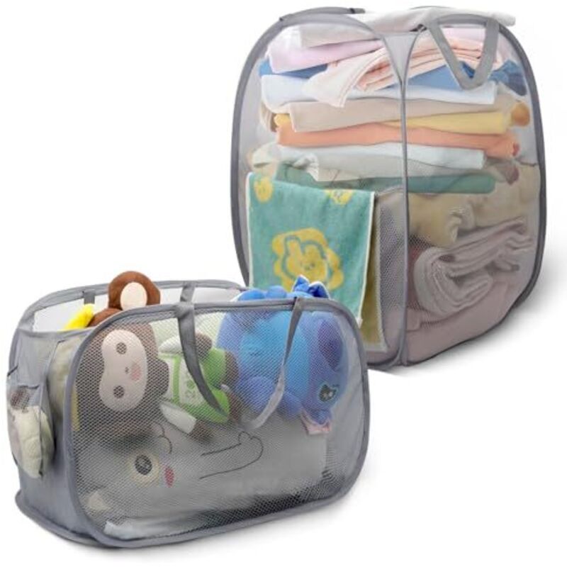2er-pack Faltbare Wäschekörbe, Pop-up, Atmungsaktives Netzgewebe, 36 X 36 X 58 Cm, Schwarze Griffe, Ideal Für Kinderzimmer, Reisen Und Waschküchen – Ulisem