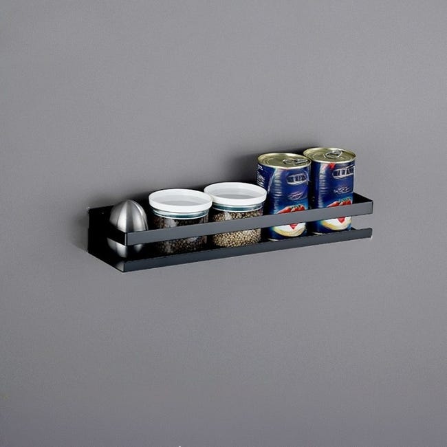 Wandregal Aus Edelstahl 304 Für Küche Und Bad, Praktischer Halter Für Gewürze, Utensilien Und Zubehör, Schwarz, 40 X 10 X 5,8 Cm
