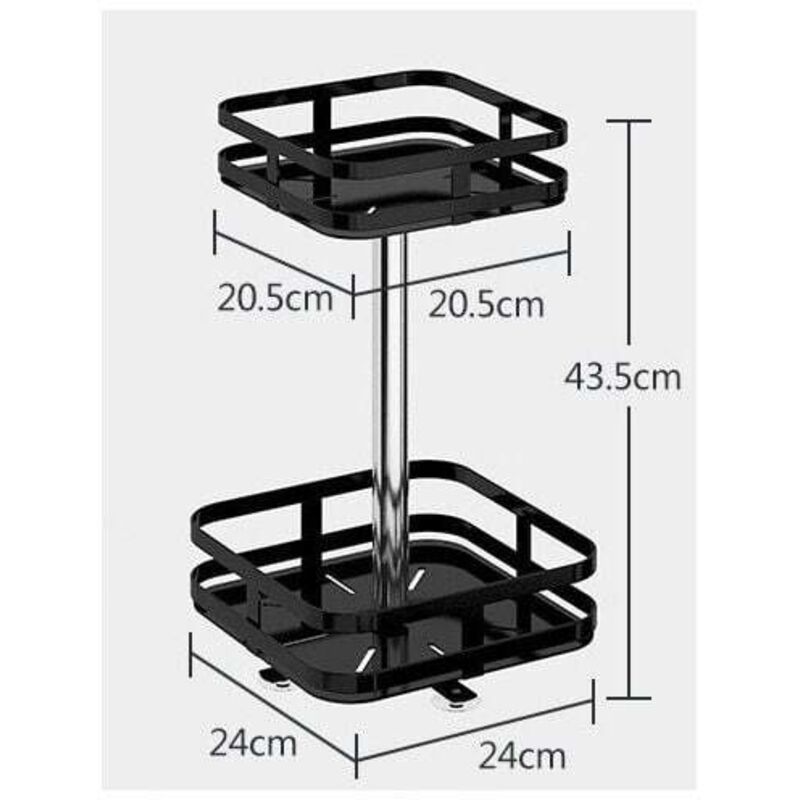 Drehbarer Gewürzständer 43,5 Cm – Schwarzes Metallgestell, Quadratisch, 2 Ebenen, Saugnapfbefestigung, Einfache Werkzeuglose Montage – Ulisem
