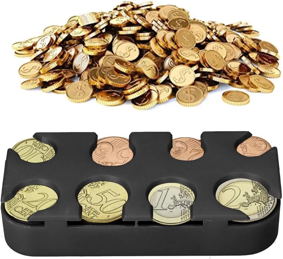 Münzbox, Euro-aufbewahrungsbox Mit 8 Fächern, Ideal Für Auto Und Handtasche, Schwarz