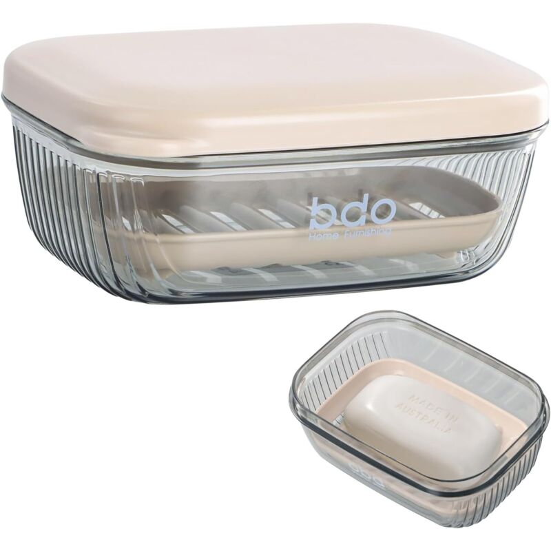 Rechteckige, Wasserdichte Seifenschale, Transparent-schwarzes Polypropylen, Abtropfdeckel, Abnehmbarer Halter, Badezimmer, Reisen, Camping - Ulisem