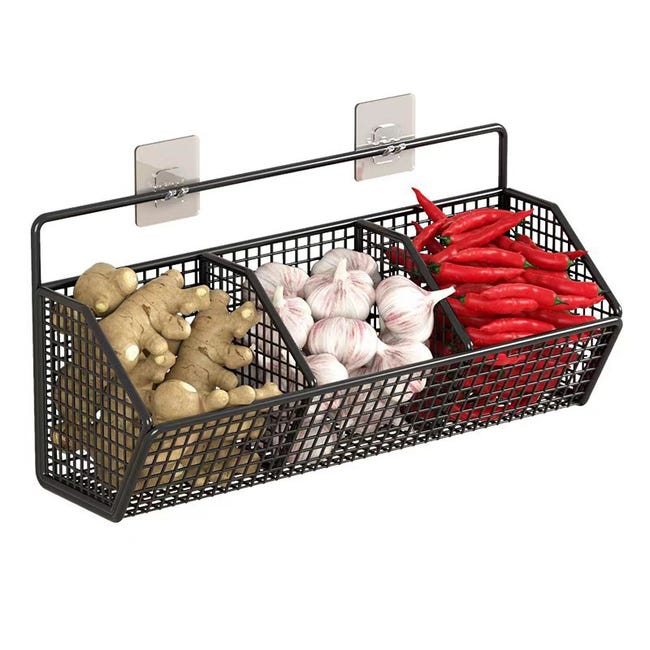 Zwiebel-, Ingwer- Und Knoblauch-organizer – Schwarzer Wand-gemüsekorb, Gewürzregal Aus Eisen, 36 X 8,4 X 15,3 Cm