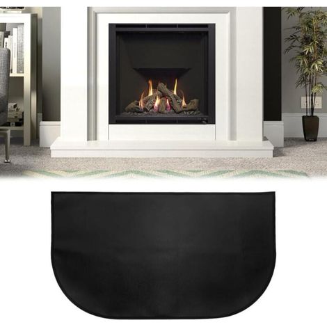 – Halbrunde, Feuerfeste Matte Für Kamine Und Öfen – Feuerschutz Aus Fiberglas – Maße: 102 X 50 Cm – Schwarz