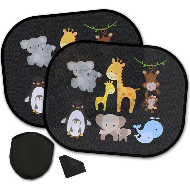 Sonnenschutz Für Die Rückbank Im Auto Für Kinder – 2er-pack, 45 X 36 Cm, Ohne Saugnäpfe, Uv-schutz + Niedliche Tiermotive