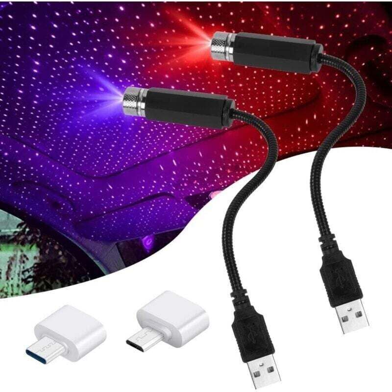 Romantisches Led-auto-nachtlicht – Sternenhimmelprojektor Mit 2 Usb-anschlüssen, Einstellbarem Rotlicht In Verschiedenen Modi