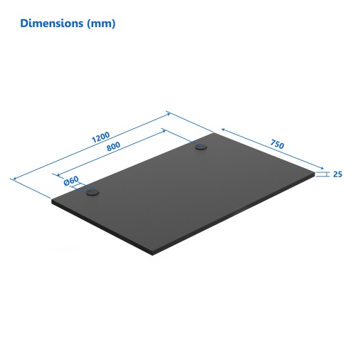 Tischplatte Up Up M Schwarz, 1200x750x25mm (laminierte Spanplatte)