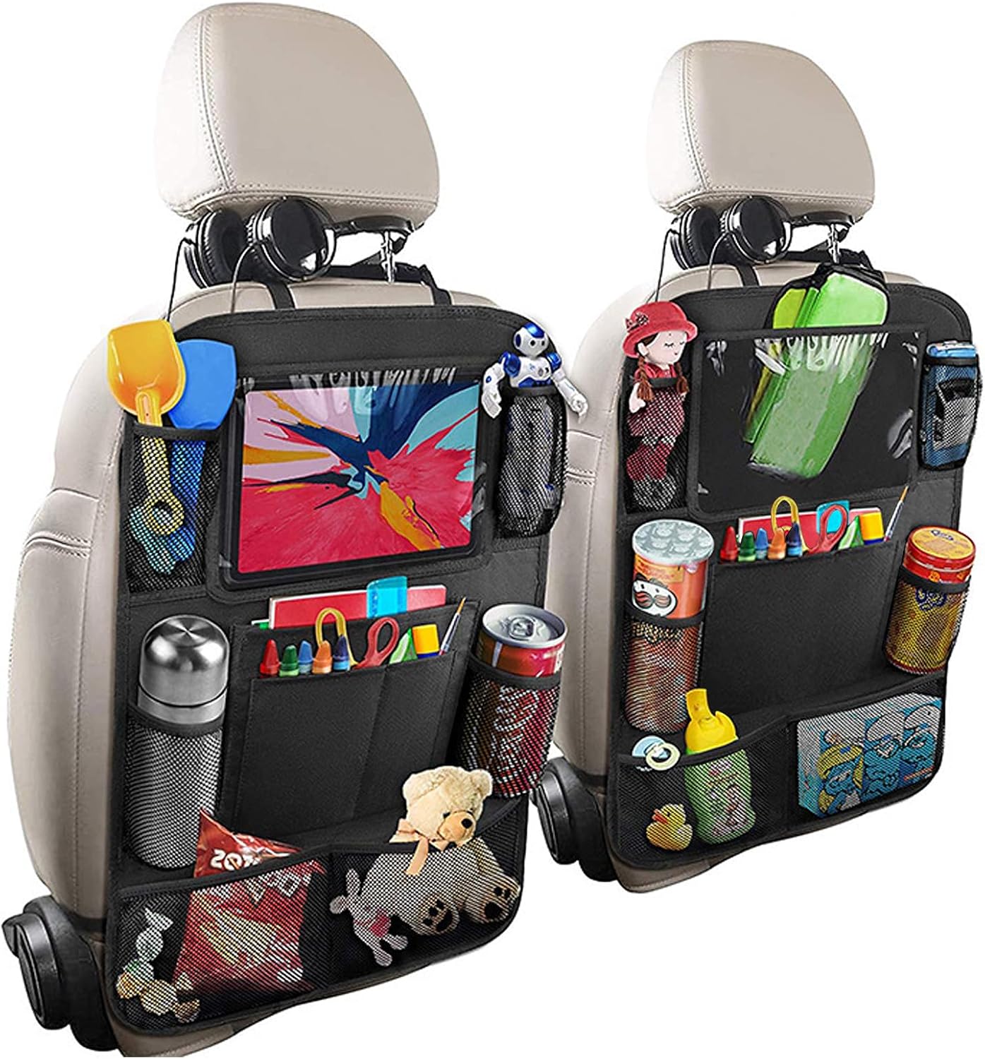 Auto-organizer, 2er-pack Sitz-organizer Aus Oxford-stoff, Ideal Zum Aufbewahren Von Spielzeug, Snacks Und Tassen Im Auto (schwarz)