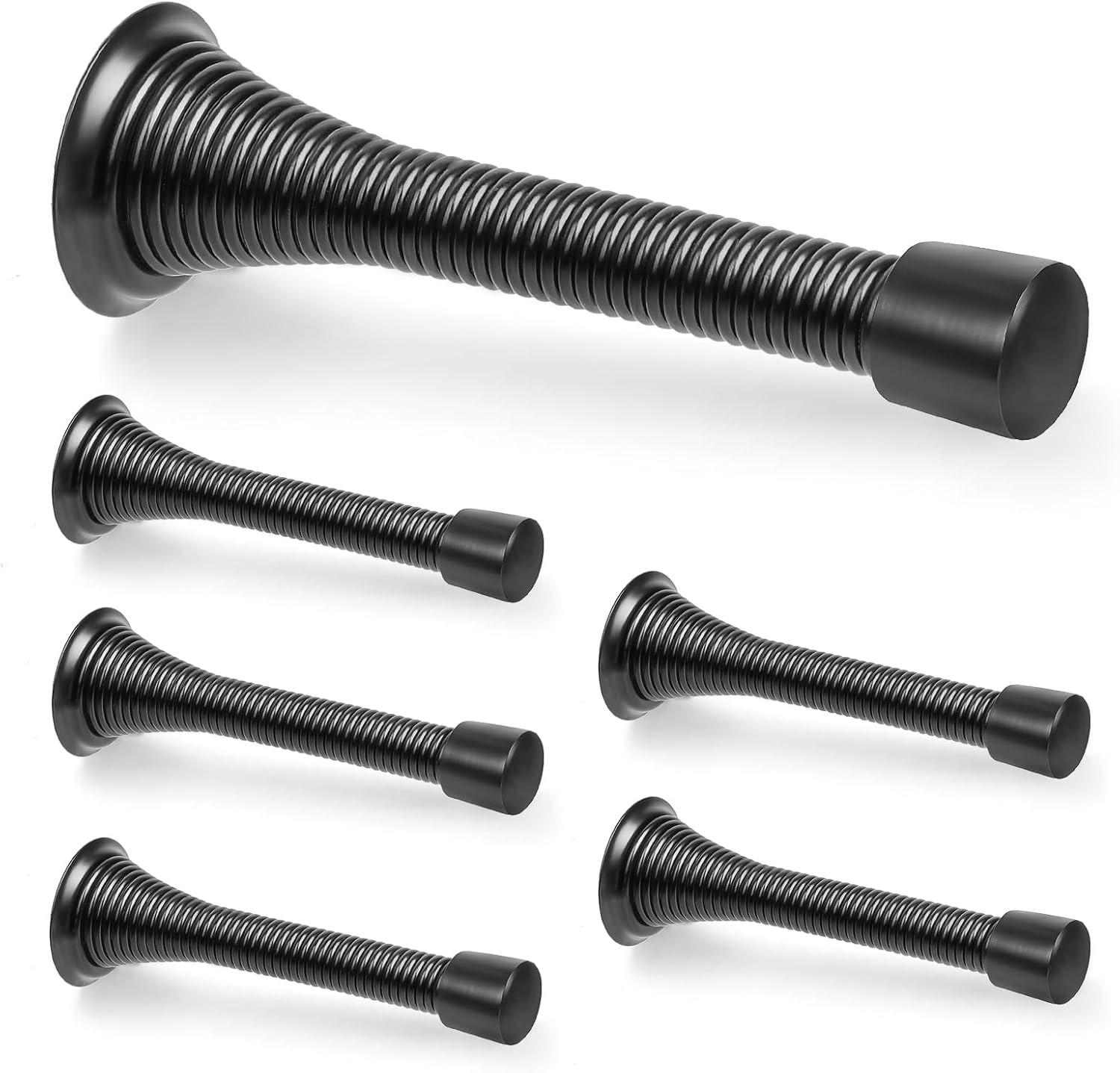 Set Mit 6 Schwarzen, Federbelasteten Türstoppern, 8,3 Cm, Robuste Wandmontage, Wandschutz Mit Gummispitzen (schwarz, 6)