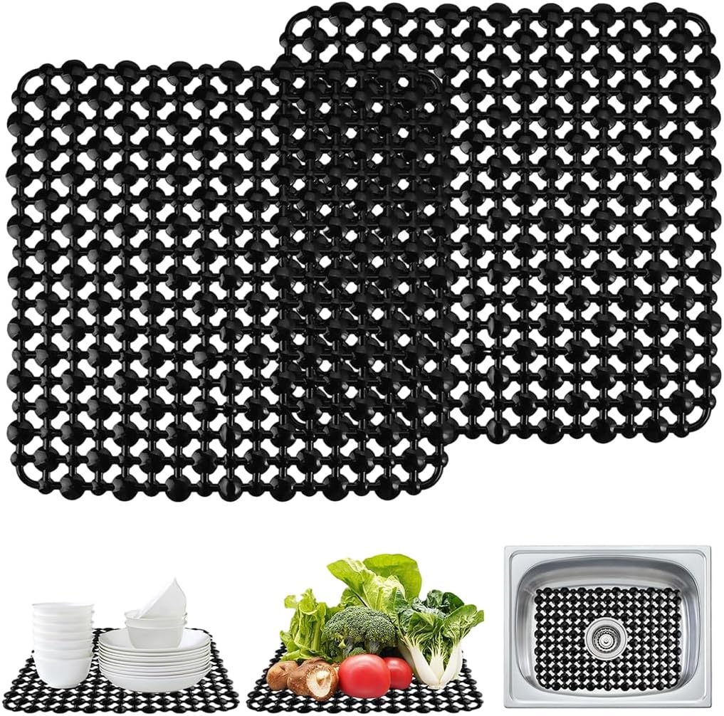 Set Mit 2 Zuschneidbaren Spülbeckenmatten, Schnell Trocknende Spülbeckenschutzmatten Für Geschirr, Gläser Und Gemüse (28 X 28 Cm) (schwarz)