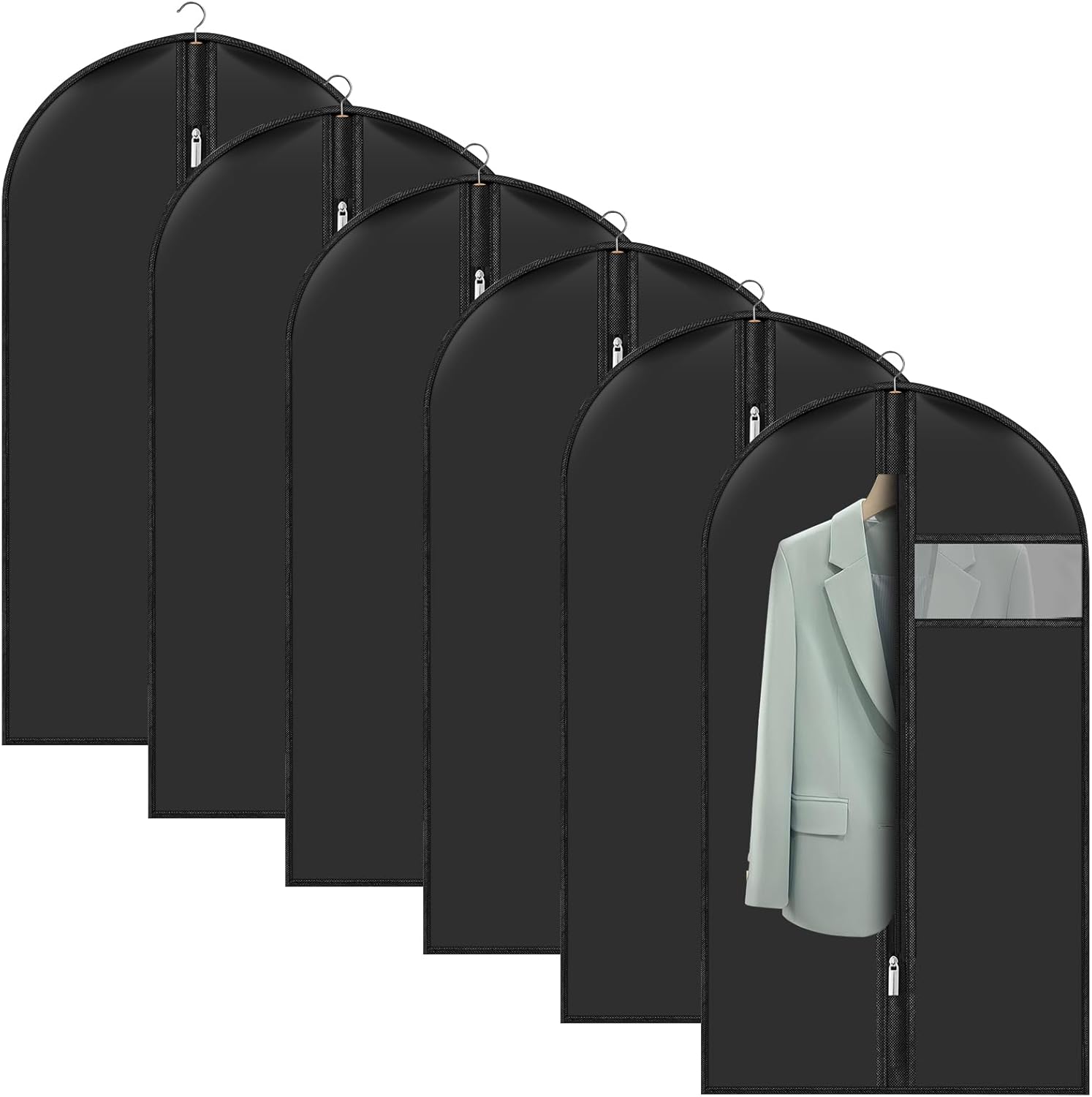 6er-set Kleidersäcke Zum Aufhängen (100 X 60 Cm) – Schwarze Kleidersäcke Mit Sichtfenster – Für Herrenanzüge, Mäntel Und Kleider – Staub- Und Wasserdichte Aufbewahrung