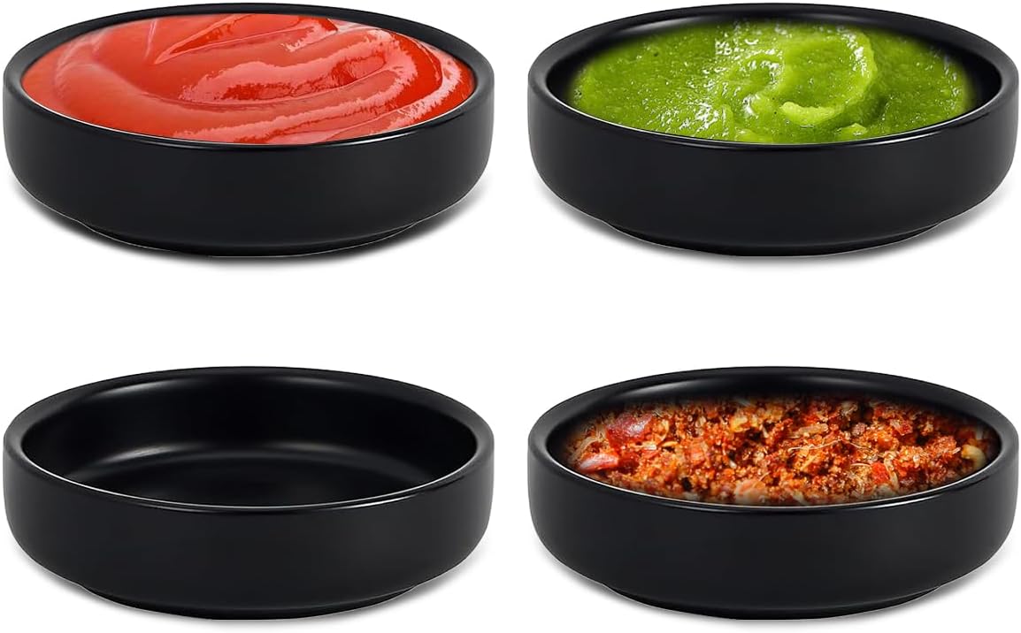 4-teiliges Set Runder Saucenschalen, 8,7 X 2,5 Cm, Mini-sojasaucenschalen, Dipschalen, Für Snacks, Sushi, Ketchup Und Obst (schwarz)