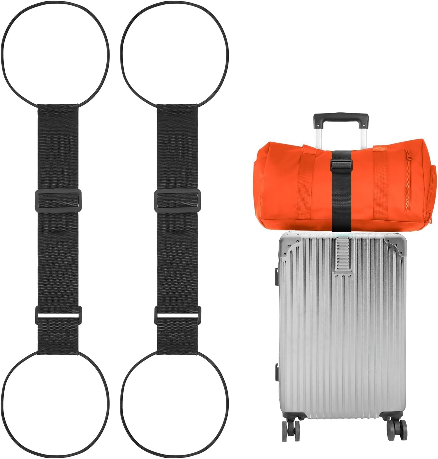 Set Mit 2 „add A Bag“-reisegurten, Verstellbarer Elastischer Gurt Zum Verbinden Von Zwei Koffern, Zur Sicherung Von Handgepäck Und Reiseutensilien (schwarz)