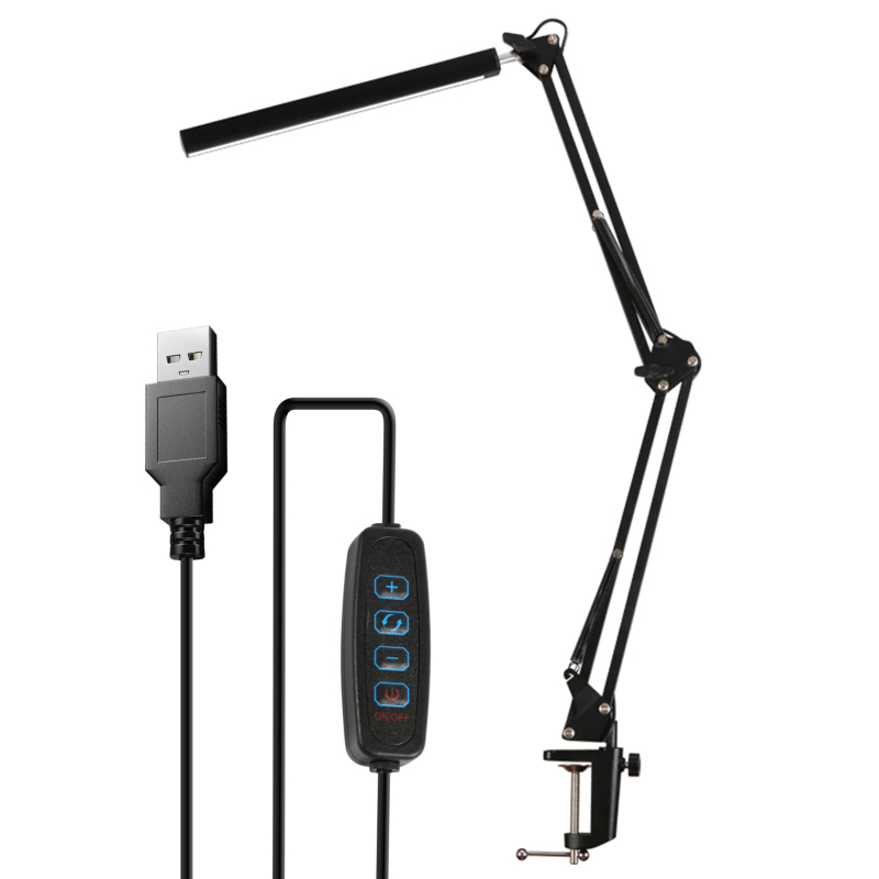 Dimmbare Led-schreibtischlampe Mit Klemme, 3 Farbmodi Und 10 Helligkeitsstufen, 360° Drehbarer Metallarm (silber)