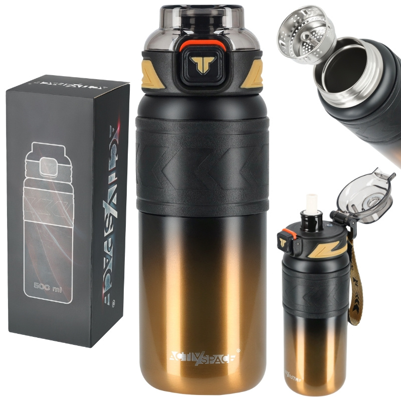 Thermobecher Mit Strohhalm, Auslaufsicher, Rutschfest, 500 Ml – Schwarzgold