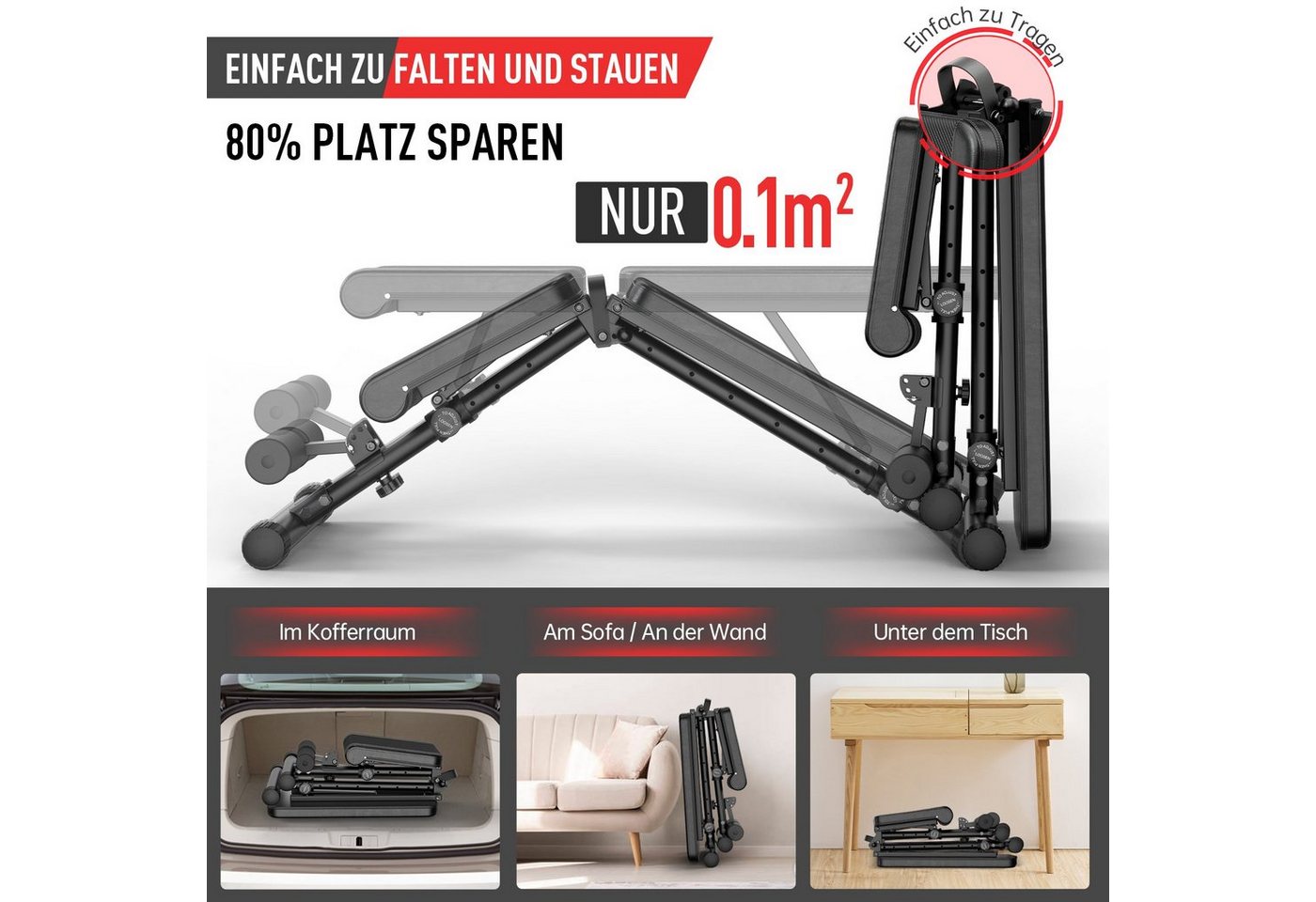 Joroto Md35 Faltbare 3-in-1 Kraftstation - 8 Verstellbare Positionen - Vielfältiges, Stabiles Und Sicheres Training - Tragfähigkeit 318 Kg