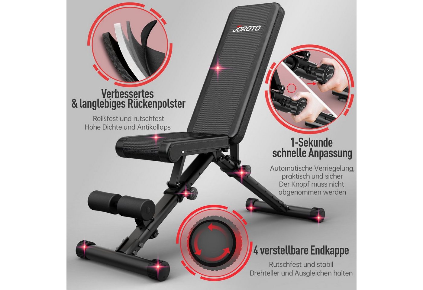 Joroto Md35 Faltbare 3-in-1 Kraftstation - 8 Verstellbare Positionen - Vielfältiges, Stabiles Und Sicheres Training - Tragfähigkeit 318 Kg Bild 5