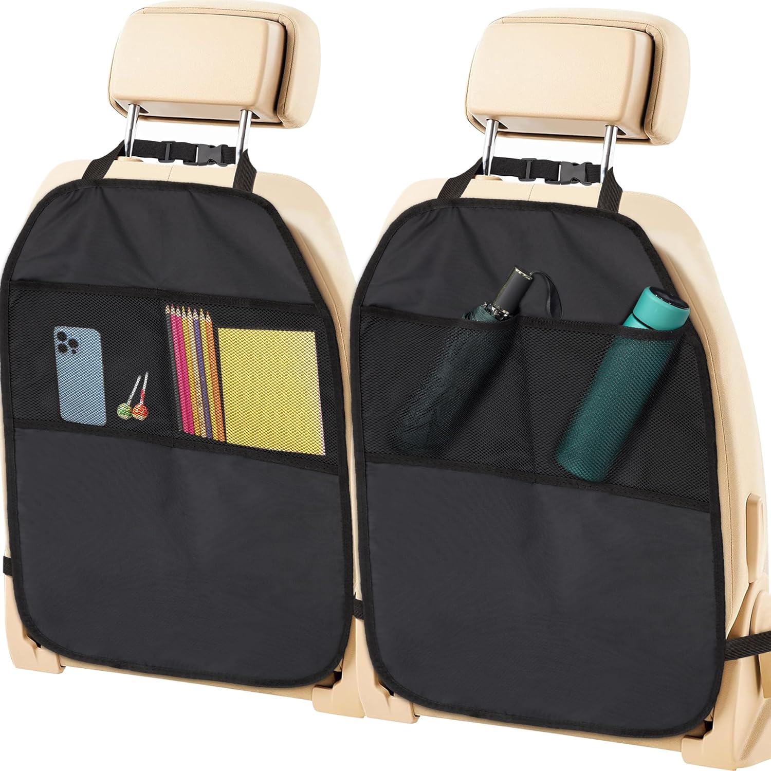 Für Auto-rücksitzschutz, Auto-organizer Mit 2 Netztaschen, Trittmatten Für Autositz, 2-teilig, Schwarz