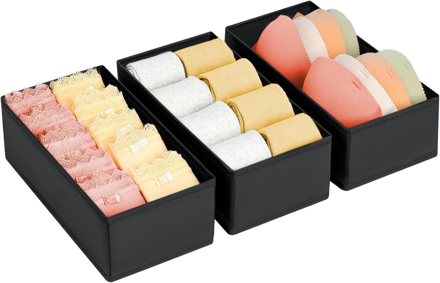 Schubladenorganizer - Set Mit 3 Organizern Für Kleine Kleidungsstücke, Schubladeneinsätze Für Babykleidung, Unterwäsche, Socken, Bhs, Gürtel, Krawatten - Schwarz (281412cm)