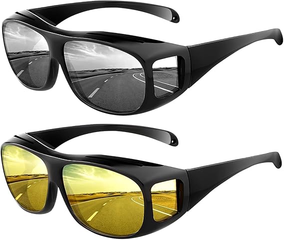 2-in-1-fahrradbrille – Schwarz (nacht + Sonne) – Brillenkompatibel – Uv400-schutz 100 % – Polarisiert – Sport/fahrrad/motorrad