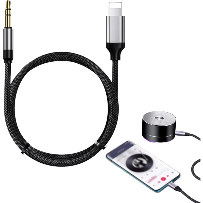 Iphone-klinkenadapter – 3,5-mm-audiokabel, 1 M, Schwarz, Kompatibel Mit Iphone 14/13/12/11/xs/xr/8/7, Ipad Und Ipod