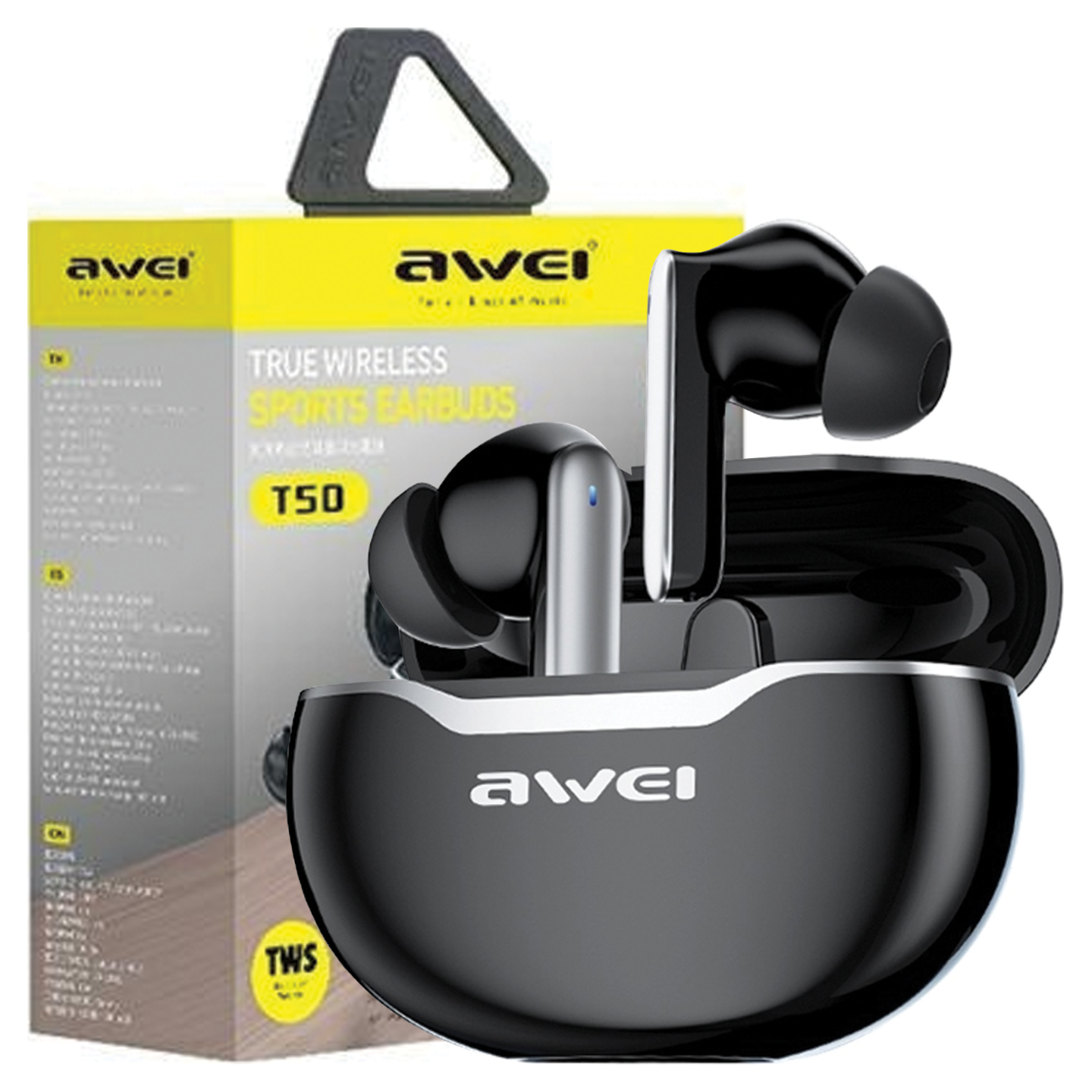 Awei Bluetooth 5.3 T50 Tws Kopfhörer + Dockingstation, Schwarz/schwarz