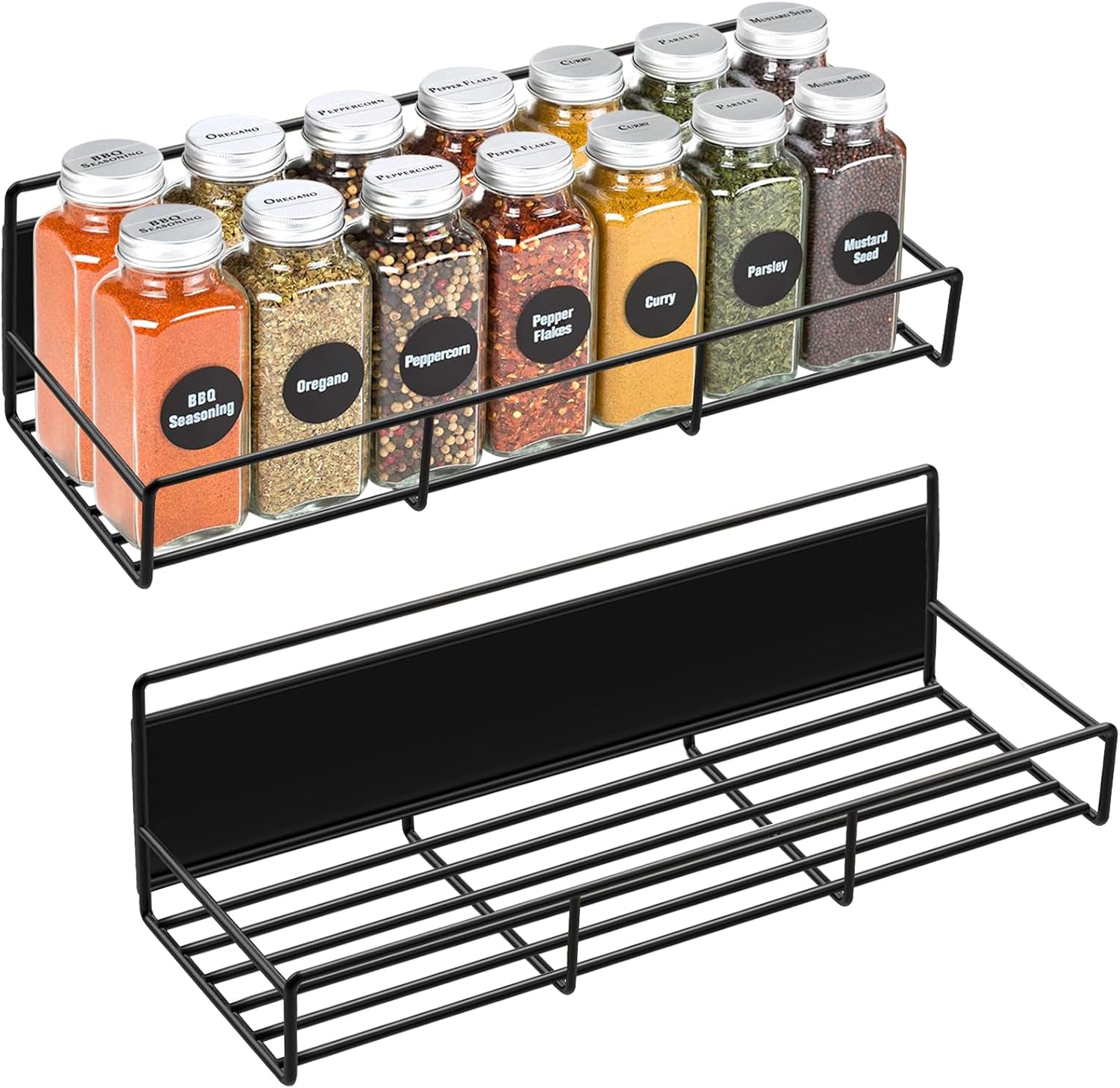 2er-pack Magnetische Kühlschrankregale, Starke Magnetische Aufbewahrung Für Küchengewürzgläser, Gewürzflaschen, Metallorganisation, Schwarz