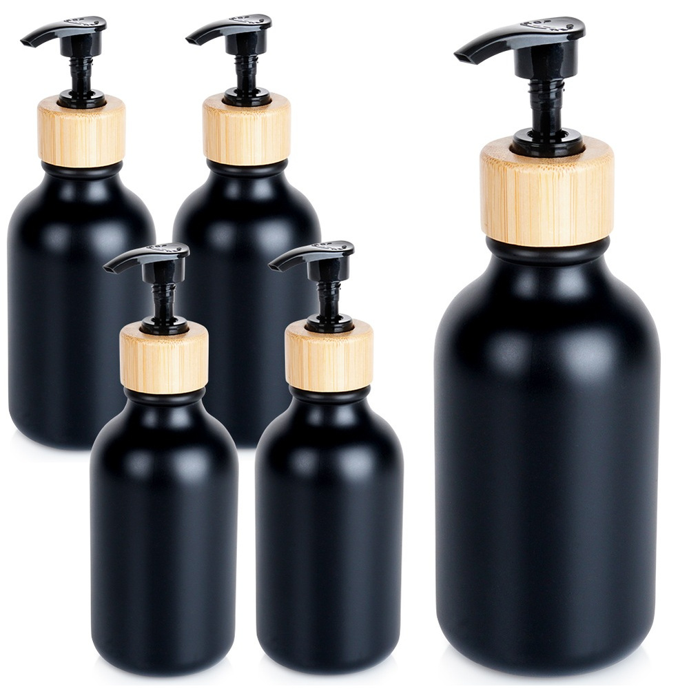 Flaschen Mit Pumpspender-set Für Shampoo, Duschgel, Seife, Flüssiges Schwarzes Shampoo 300 Ml 5 Stück.
