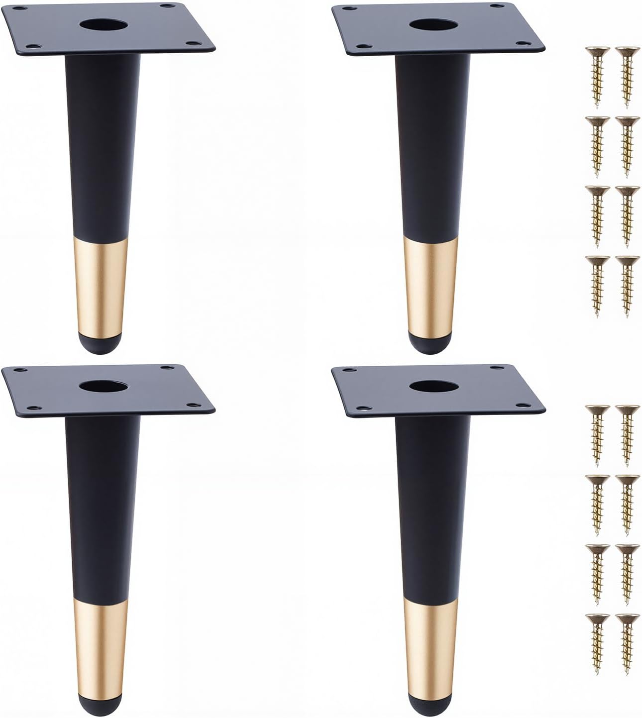 Möbelbeine, 4 Stück, Vertikal, Konische Tischbeine, Sofabeine, Metallschrankbeine Für Kleiderschrank, Stuhl, Tisch (15 Cm Höhe, Schwarz Und Gold)