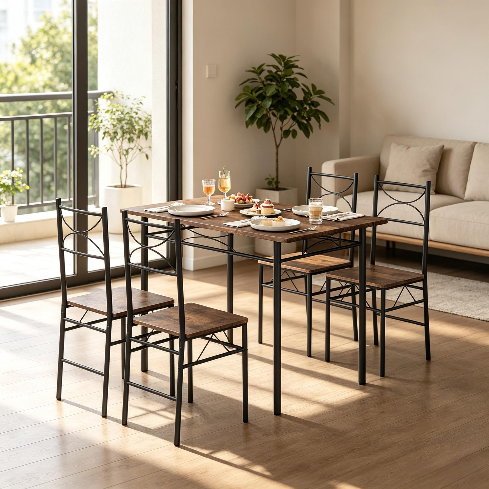 Modernes Esszimmer-set – Design-esstisch Und Ergonomische Stühle, Ideal Für Balkon, Terrasse Oder Kompakten Essbereich (tisch + 4 Stühle)