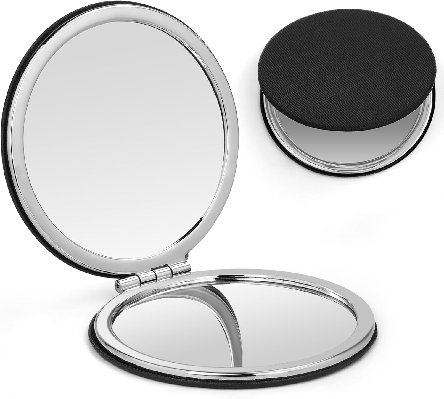 Kompaktspiegel, Taschen-make-up-spiegel Mit 1-facher/2-facher Vergrößerung, Schwarzer Doppelseitiger Reisespiegel Für Damen Und Herren, Tragbar Für Handtasche, Tasche (schwarz)