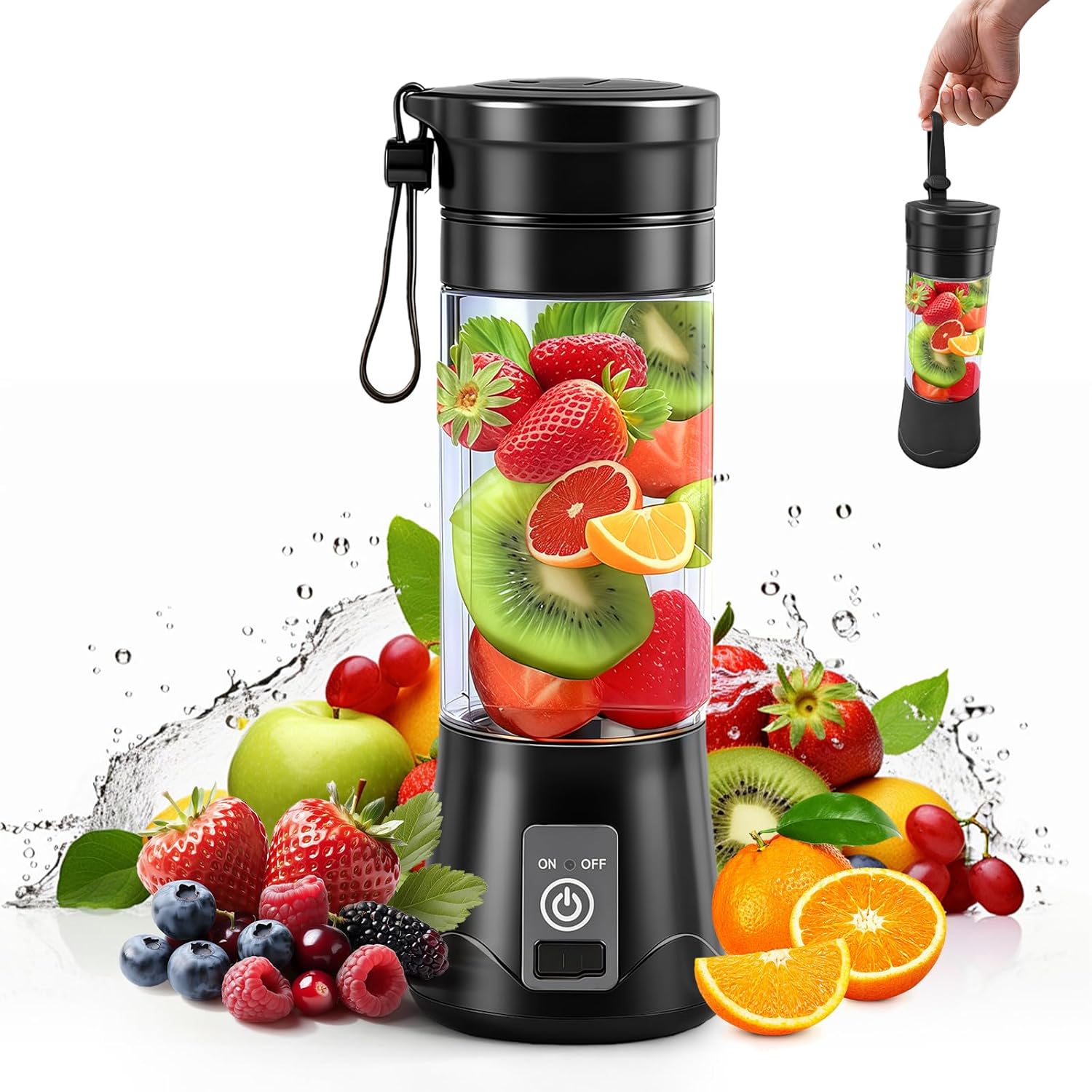 380 Ml Tragbarer Mini-mixer, Mixer Mit Digitalanzeige, Wiederaufladbarer Tragbarer Mixer Mit 6 Klingen Für Smoothies Und Milchshakes, Reisen, Fitnessstudio (schwarz)